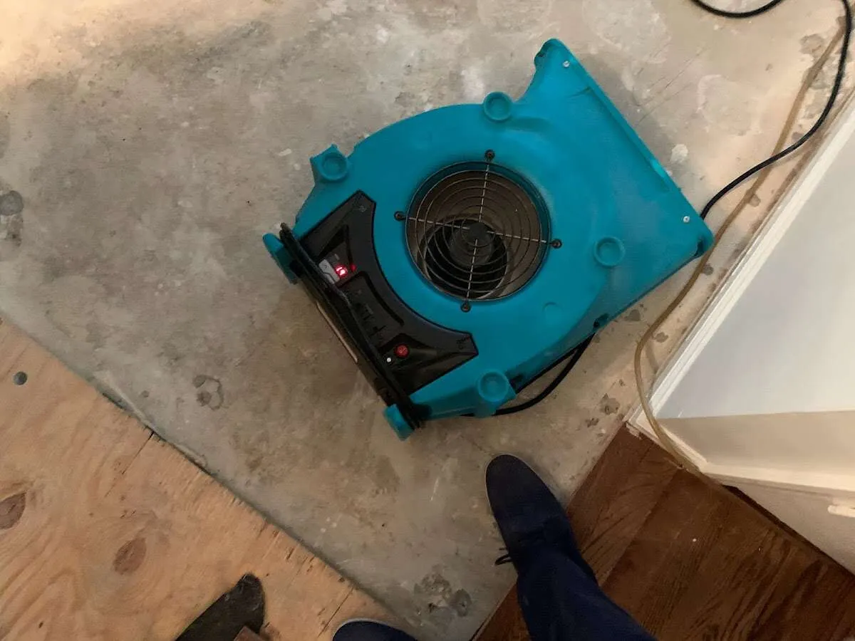 Air mover drying subfloor during Leak Detection & Repair in Cocoa West